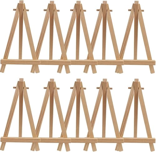 Mini caballete de madera, 10 piezas de caballete pequeño de mesa, caballete de mesa para lienzos pequeños, manualidades para niños, tarjetas de