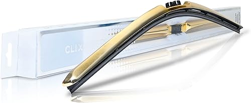 Clix Wipers - Limpiaparabrisas automotriz de fibra dorada - Limpiaparabrisas de repuesto universal con clip - Para todo tipo de clima - Hoja