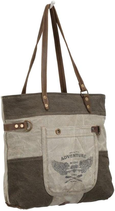Myra Bag Canvas Vintage Bag - Canvas Purses for Women with Fabric Body and Leather Detailing, Military Aesthetic Handbags