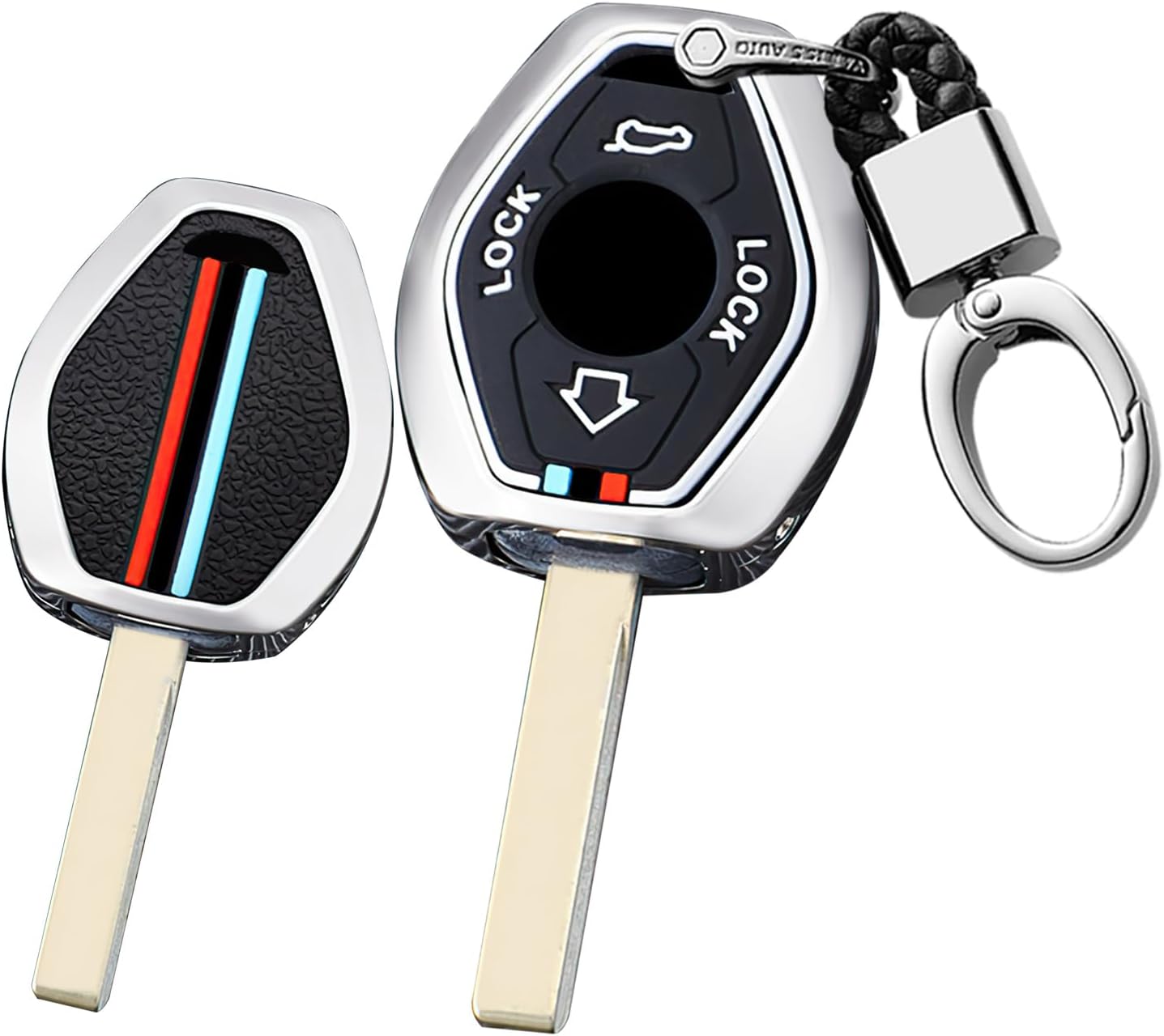 SANRILY Luminous Remote Key Cover Fit for BMW 325 330 318 525 530 540 E38 E39 E46 M5 X3 X5 Keyless Soft Key Case with Leather Keychain Black