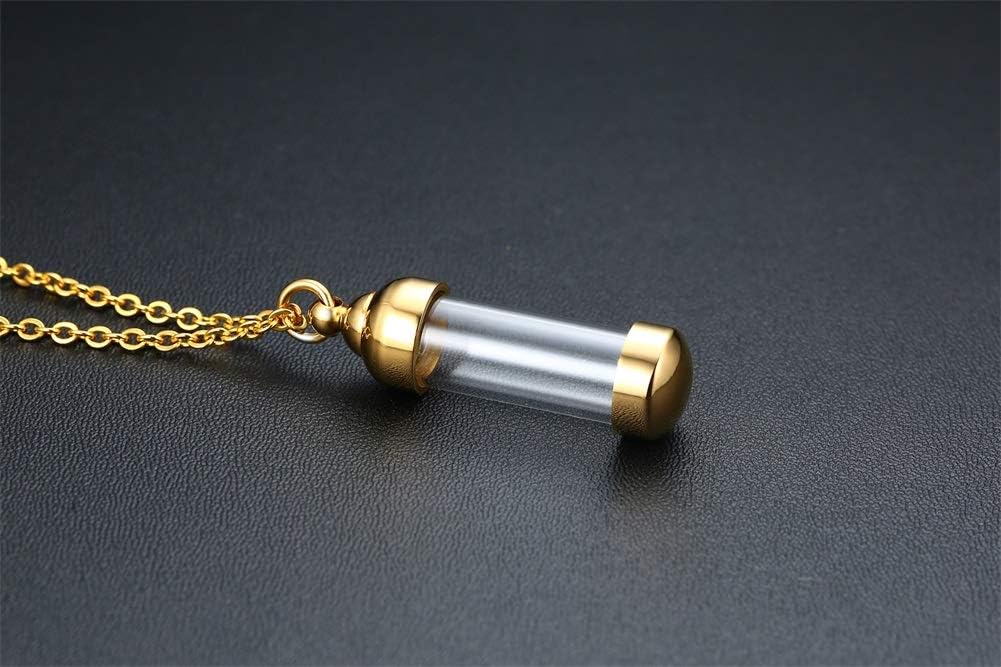 MEALGUET Stainless Steel Glass Cremation Urn Pendant, Ashes Holder Memorial Pendant Necklace with Chain, Keepsake Jewelry