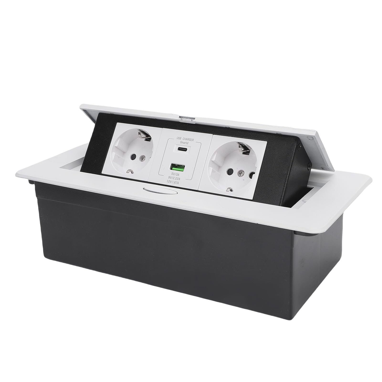 Scatola di Derivazione da Incasso per Desktop Presa per Hub di Alimentazione Resistente All'acqua per Sala Conferenze Controsoffitto 2 Fori USB Acciaio Inossidabile Bianco Opaco