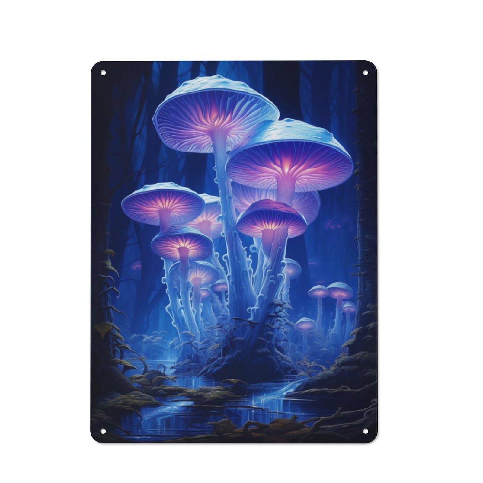 Junmoney Mushrooms In Blue Rustic Metal Plaque 40X30cm For Hobby Room Or Studio, For Vintage Wall Decor Fans, For Garage And Workshop Walls