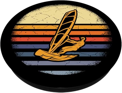 Miniatura 2 de Windsurf Retro Vintage Sunset Windsurf Regalo PopSockets agarre y soporte para teléfonos y tabletas, Negro