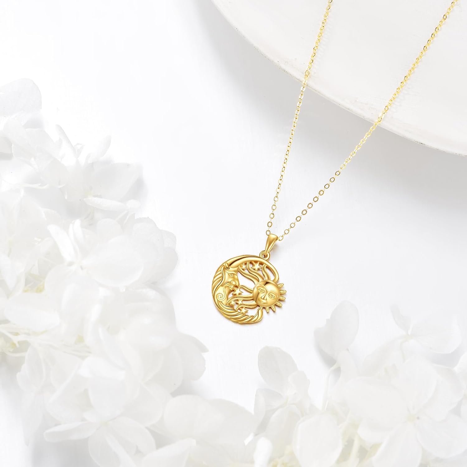 KECHO 14K Solid Gold Sun Moon Star Necklace Couple Pendant 14K Real Gold Jewelry Anniversary Birthday Gifts for Women - Image 3