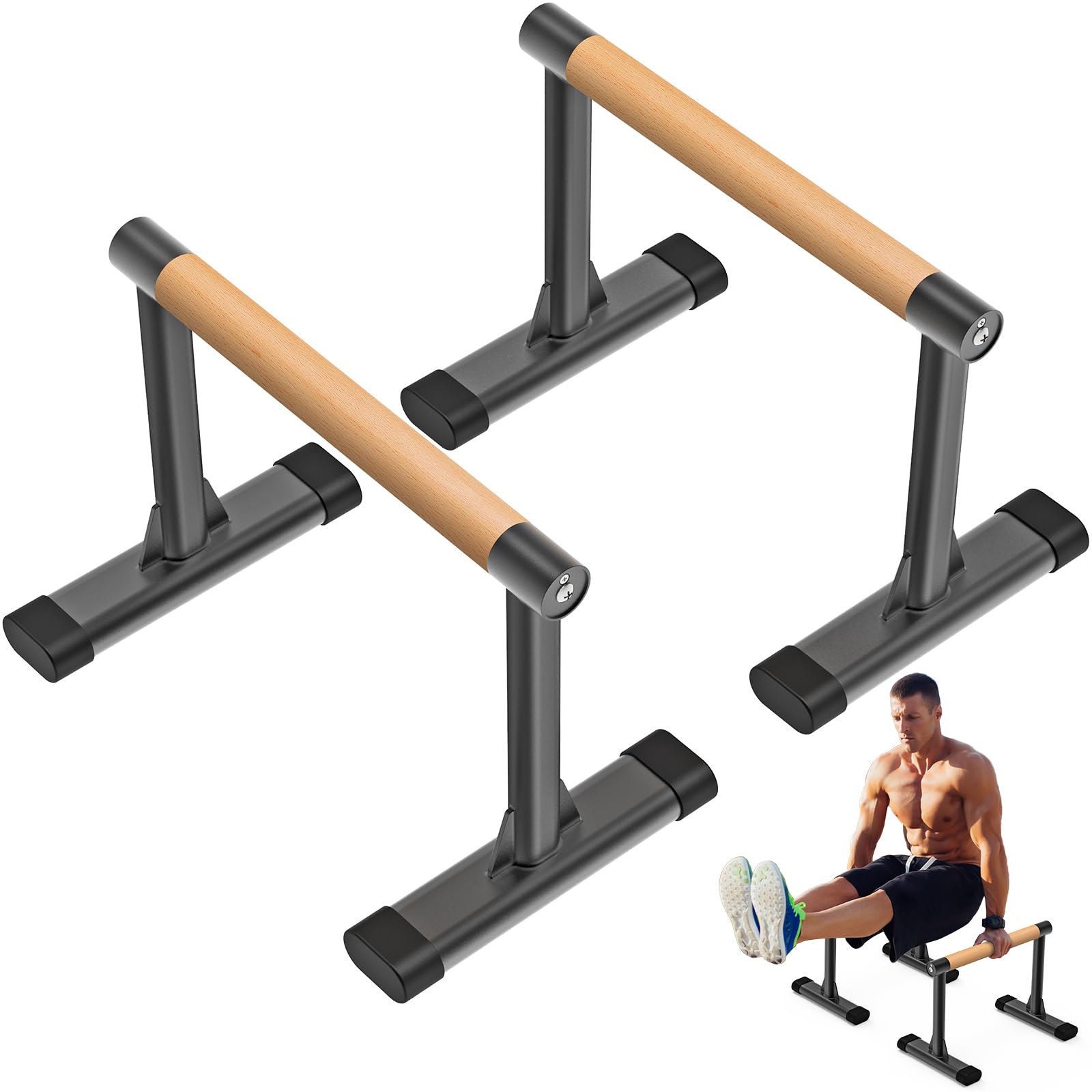 Kipika Parallettes Bars, Wooden Push Up Bars & Dip Bar with Beech Handles, Rock-Free Fitness Equipment for Handstand, L-Sit, Gymnastics & Strength Training, 600lbs Capacity