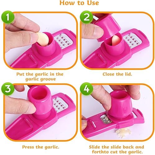 Miniatura 5 de Molinillo de ajo de mano de 2 piezas con 2 cepillos de limpieza, molinillo de mano pequeño para ajo, nueva picadora de ajo de prensa manual,