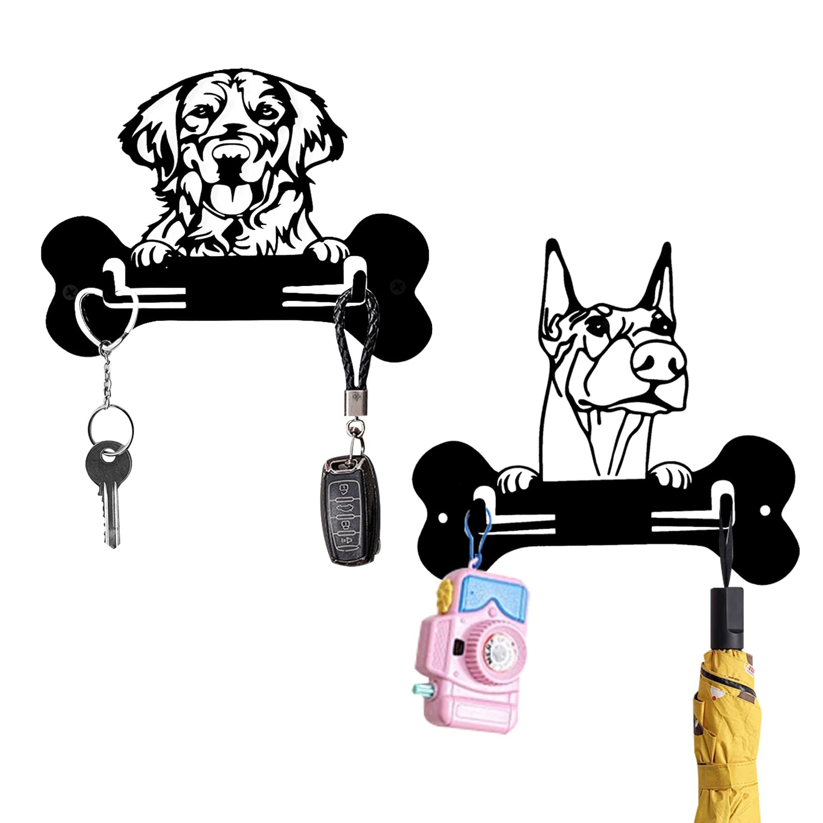 FOSDICK 2 Piezas Colgador Llaves Pared, Cuelga Llaves Pared Negro, Colgador de Llaves en Metal, Porta Llaves de Pared Forma de Perro, Portallaves Pared para Entrada, Puerta Delantera, Cocina, Oficina