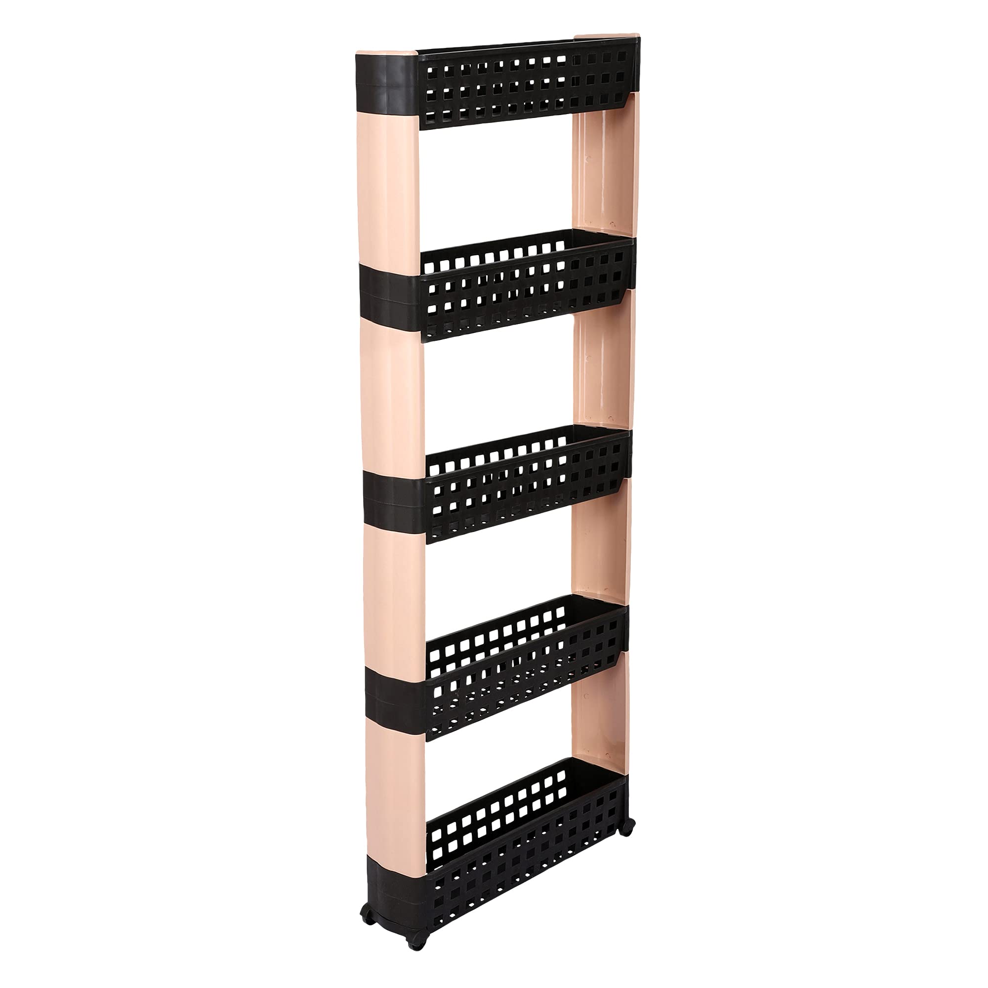 Cutting EDGE 5 Layer Slim Storage Rack with Wheels – Multipurpose Slide-Out Shelf Organizer for Kitchen, Bathroom, Laundry & Office – Durable Plastic, Space Saving Design (Brown & Beige)-image-2