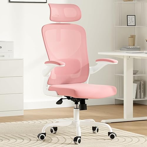 Miniatura 1 de Silla de oficina ergonómica, silla de escritorio giratoria de malla con respaldo alto, soporte lumbar ajustable, reposacabezas y reposabrazos