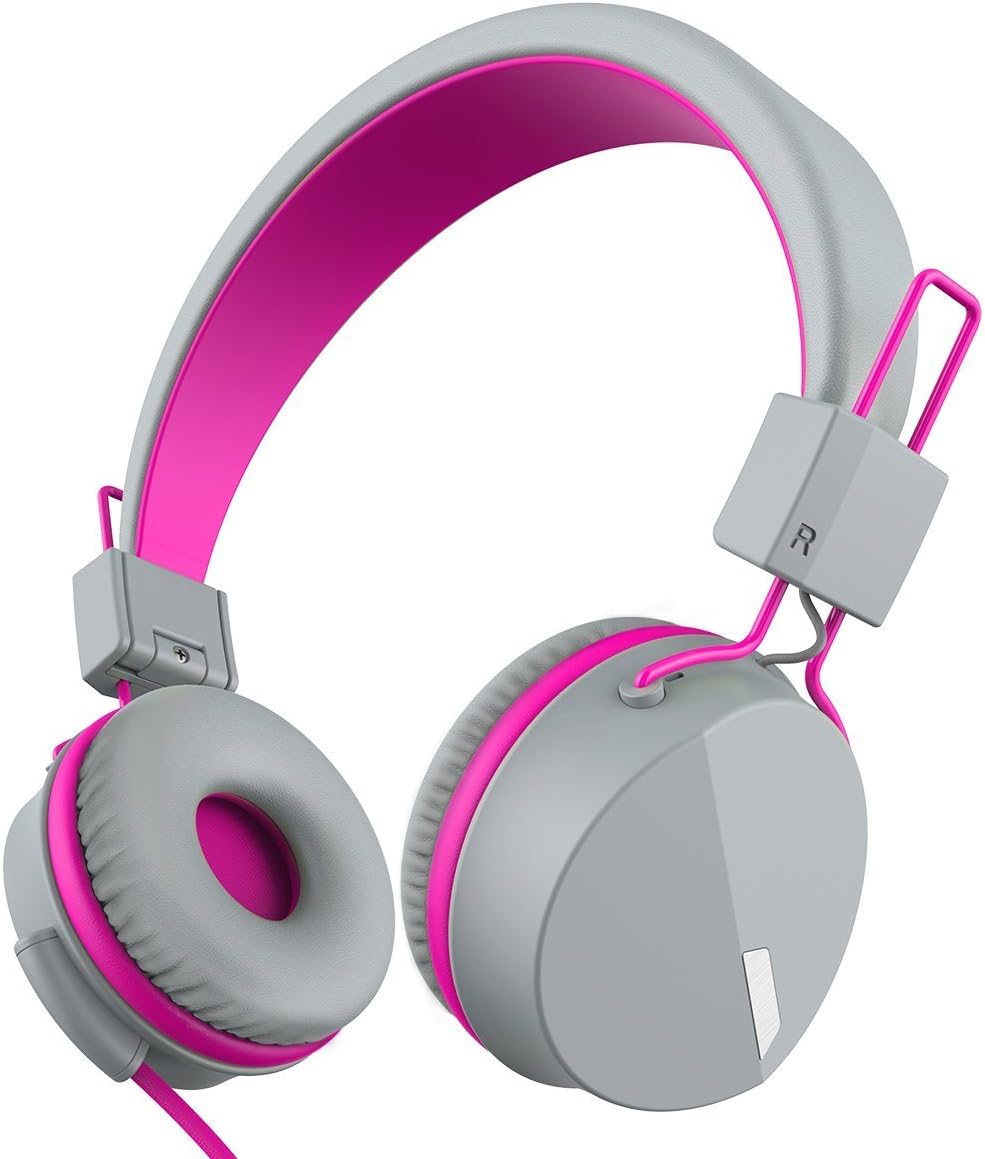 Kanen I39 Headphones On ear Foldable Noise Isolating Headsets with Mic and Remote for Kids Adults （Rosy）