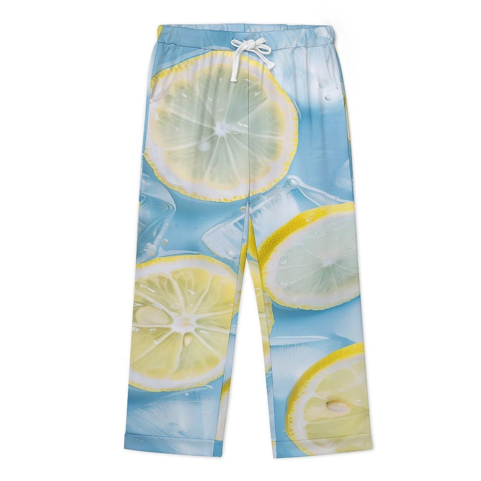 OLEETS Completo Pigiama da Uomo - Frutto di Limone Pigiama Invernale Casual Morbido da Notte Completo con Top E Pantaloni A Maniche Lunghe 2 Pezzi Pigiama Largo