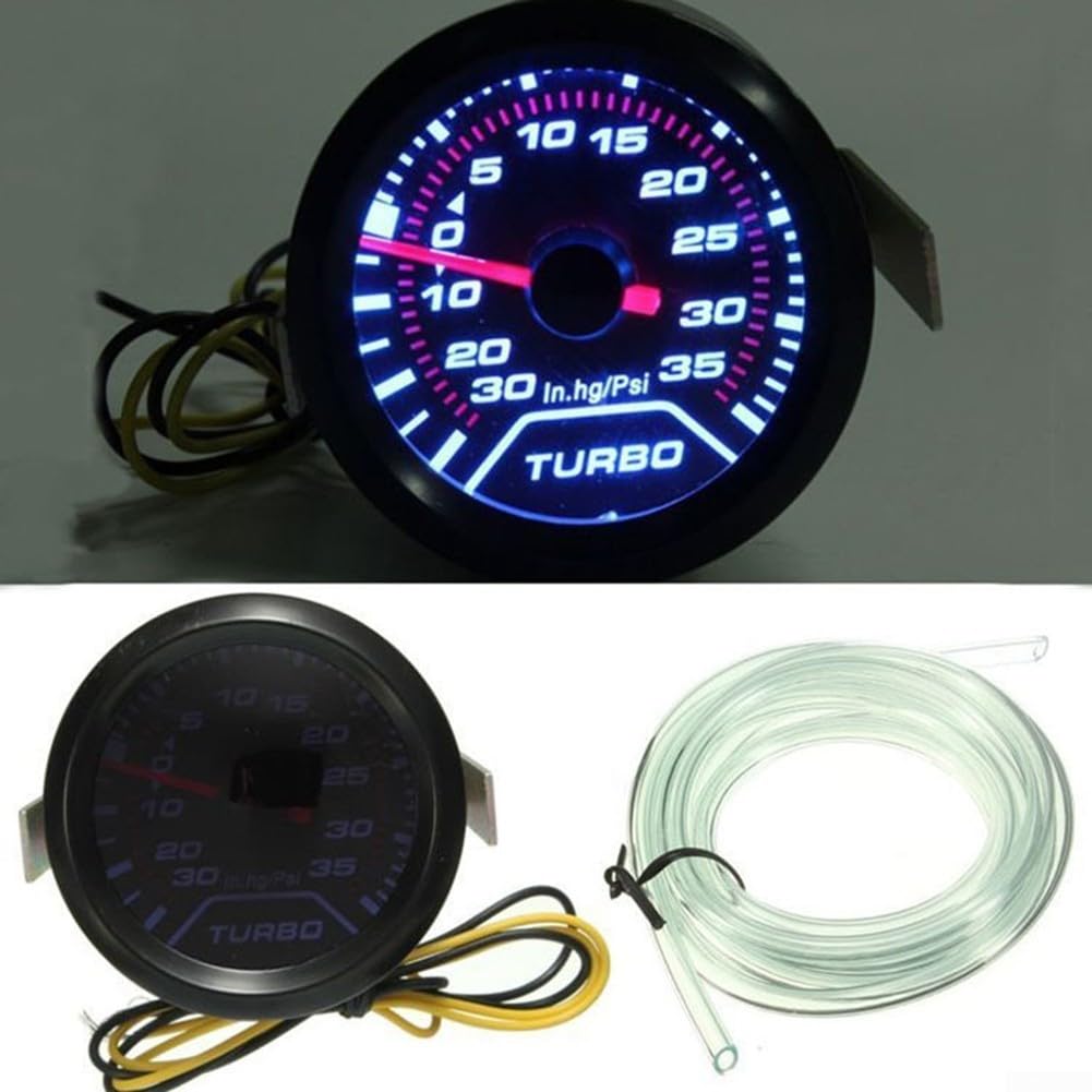 Manometro digitale Turbo Boost, 52 mm, misuratore di pressione Turbo Boost per auto, puntatore digitale 35 PSI con lente fumé e kit di installazione con ago illuminato
