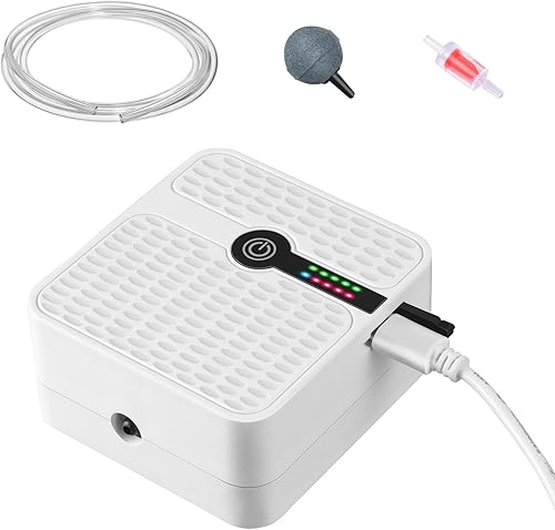 FEDOUR Battery Powered Aquarium Air Pump, Portable USB Rechargeable Oxygen Pump, Whisper Aerator Bubbler for up to 48Gal Fish Tanks, Outdoor Fishing, Aquatic Transport, Aquatic Markets（1 Outlet）