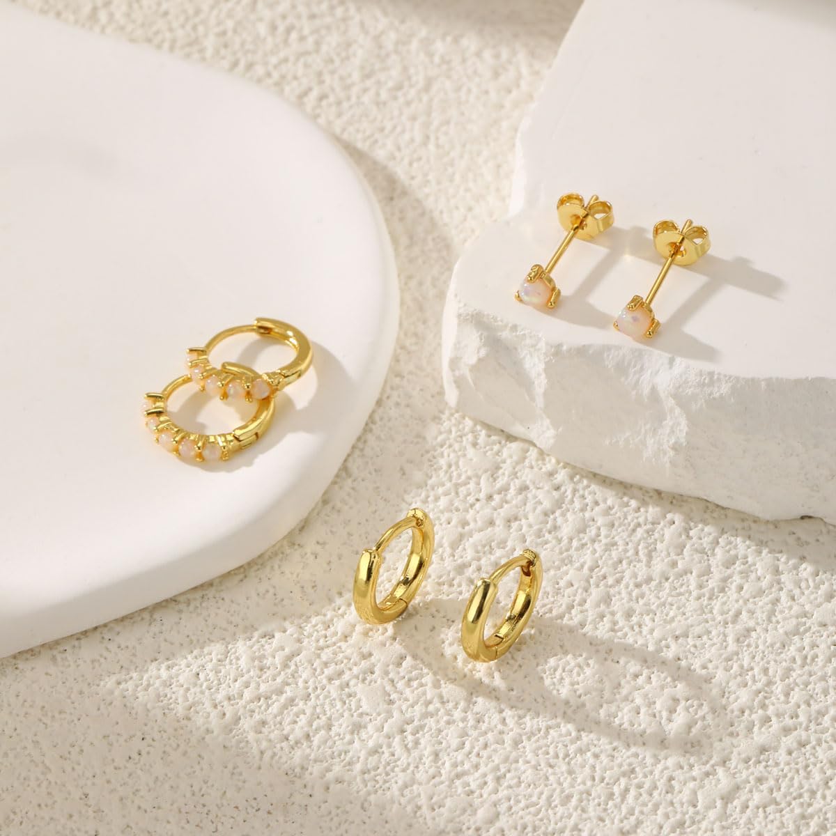 Opal Earrings Set for Women Gold Huggie Hoop Earrings 14k Gold Plated Earring Stacks Dainty Small Hoop Earring Stud Opal Jewelry Birthday Gifts For Women Mom Her - Image 6