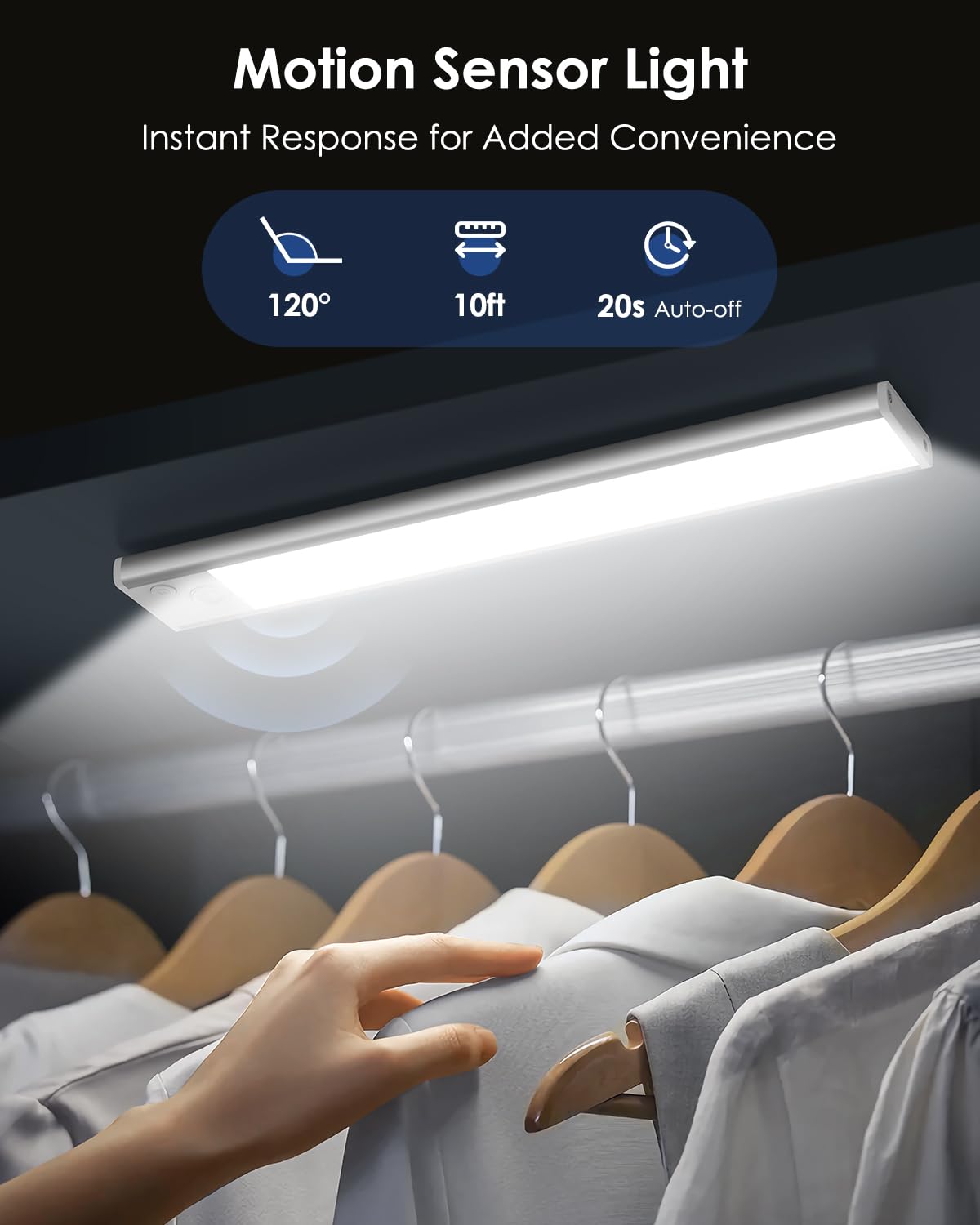 VerRon 5-Pack Under Cabinet Lighting, Upgraded 2200mAh Rechargeable Under Cabinet Lights Wireless, LED Motion Sensor Light Indoor Closet Lights Under-Counter Light Fixtures for Kitchen, Hallway, 10in