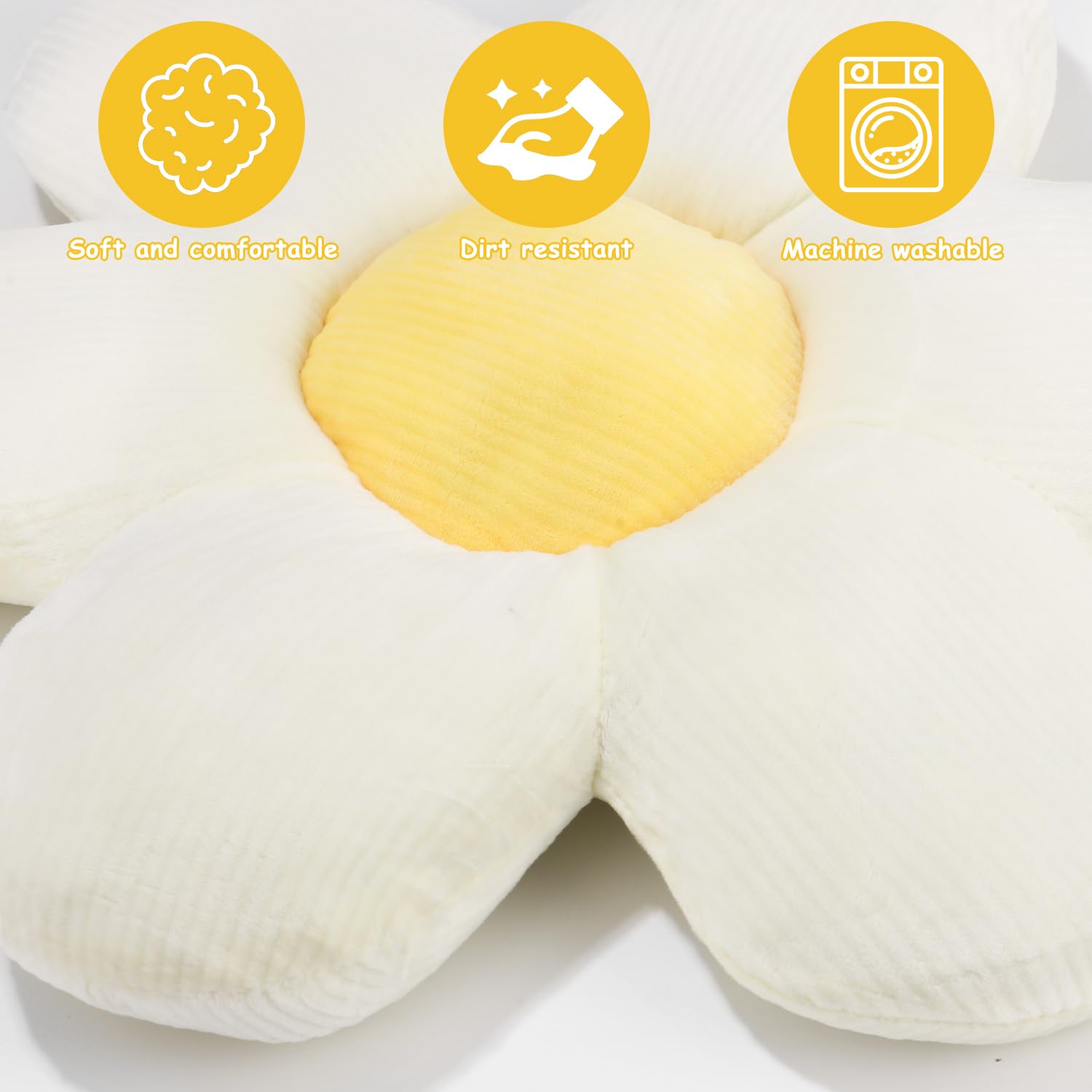 Cuscini di Fiori,Cuscini da Pavimento Fiore,Cuscino Decorativo Margherita per Cameretta Bambini per Camerette, divani, auto（bianco）