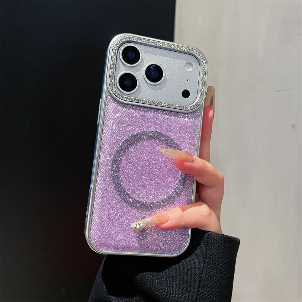 Protège-téléphone violet pailleté compatible chargeur induction iPhone 16