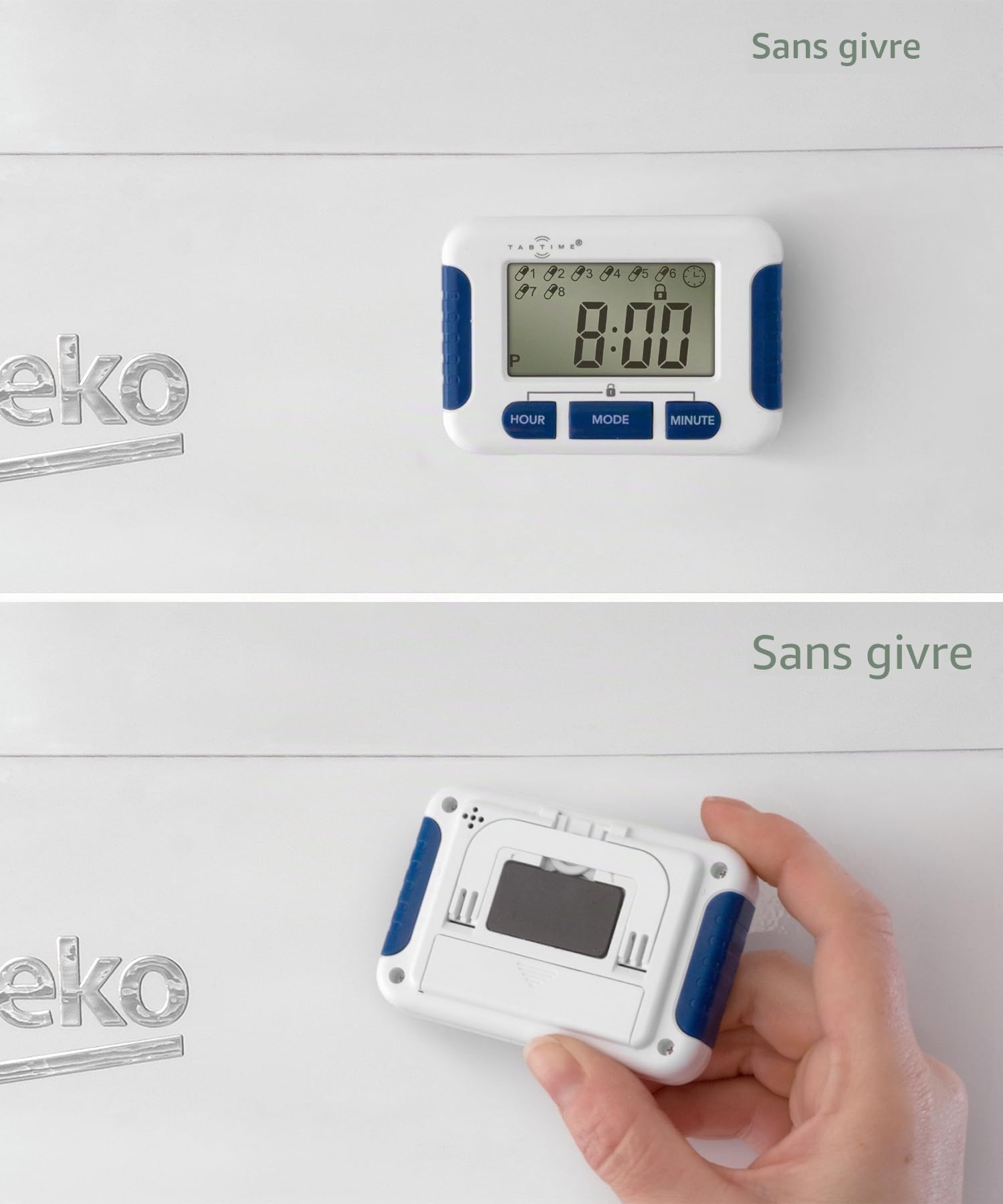 TabTime Timer (mode d'emploi en Français), Multi-alarmes de rappel à medicaments, jusqu'à 8 alarmes journalières, outil indispensable pour les personnes atteintes de Parkinson