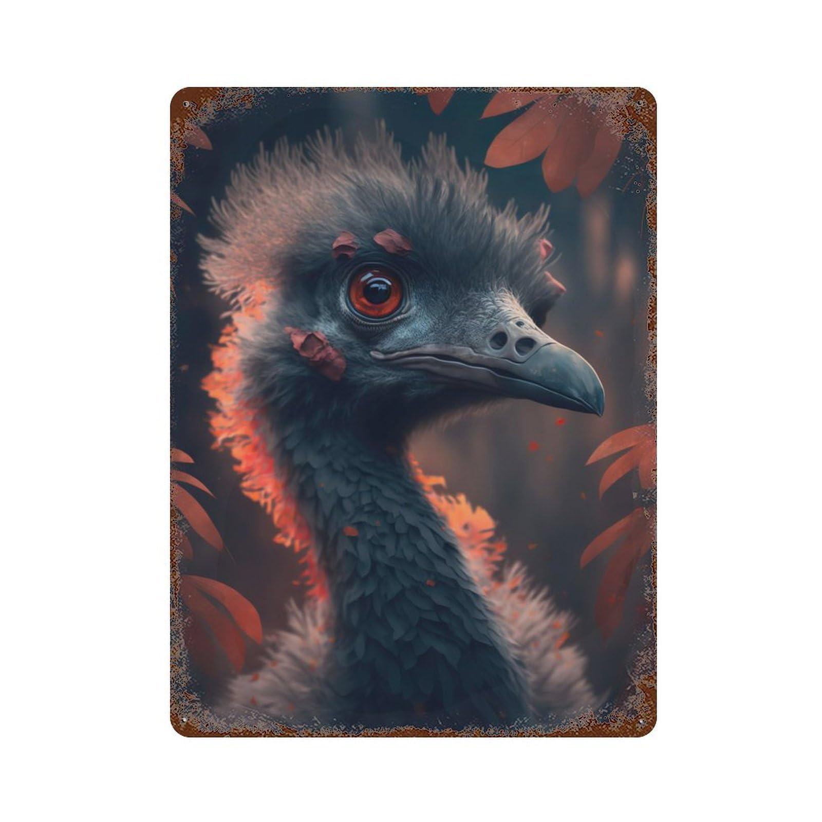 Baby Ostrich 15.7"x11.8" Rustic Tin Plaque, Industrial Home Decor for Farmhouse, Kitchen And Entryway Decor