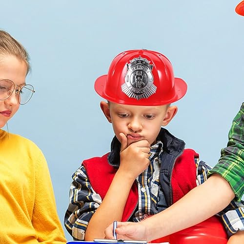 Miniatura 5 de EXCEART 2 piezas casco de bombero, sombrero de bombero para adultos y niños, accesorios de disfraz de jefe de simulación, sombrero de fiesta de