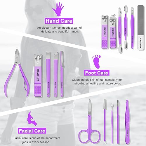 Miniatura 9 de Juego de manicura profesional para cortaúñas y pedicura, 16 piezas de acero inoxidable, herramientas de cuidado de uñas, kit de aseo con lujosa