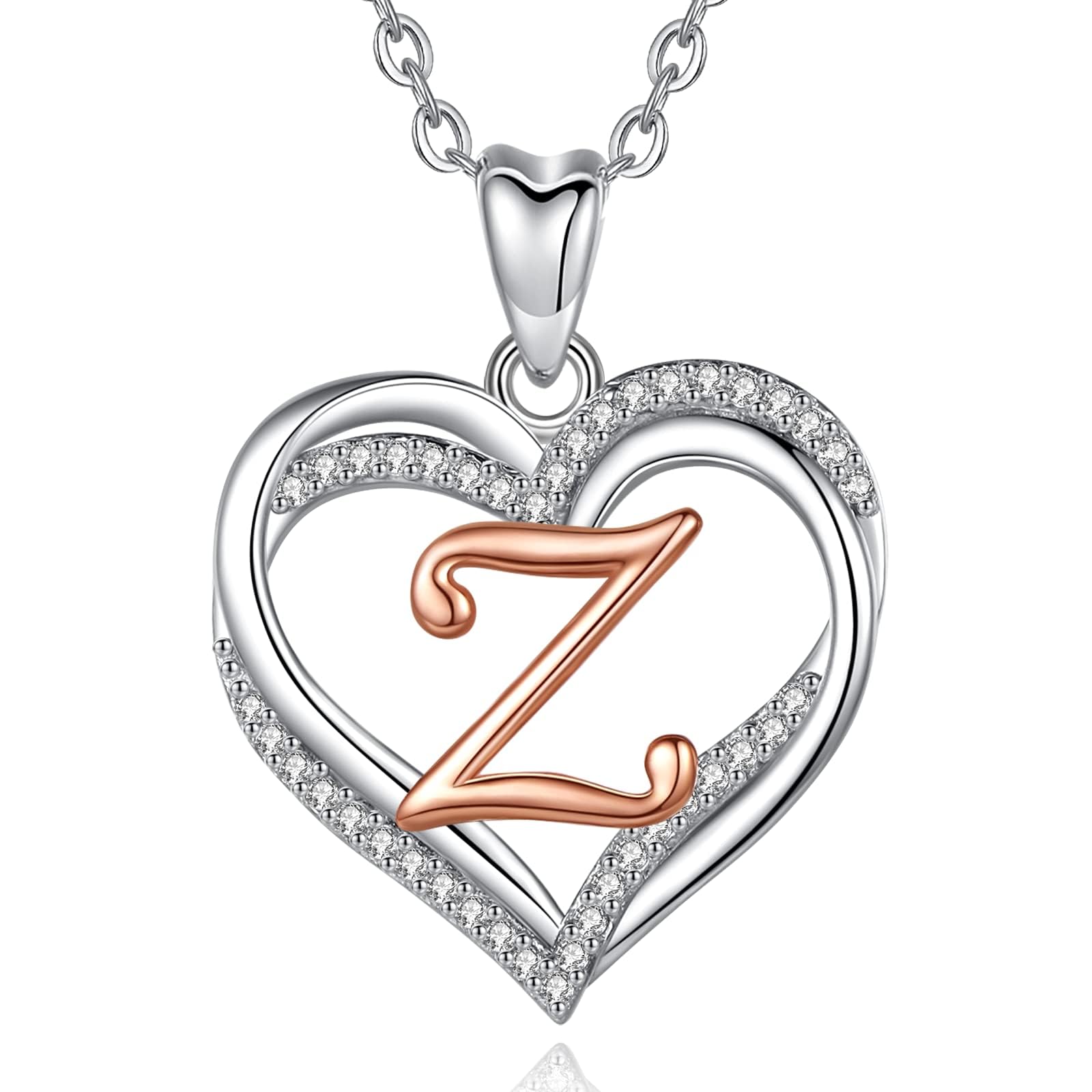 INFUSEU Collana con Ciondolo Cuore Lettera A-Z Alfabeto Capitale Gioielli Doppio Cuore Iniziale Senza Collo Cubic Zirconia CZ Regalo Donna Romantici, Catena da 20 Pollici