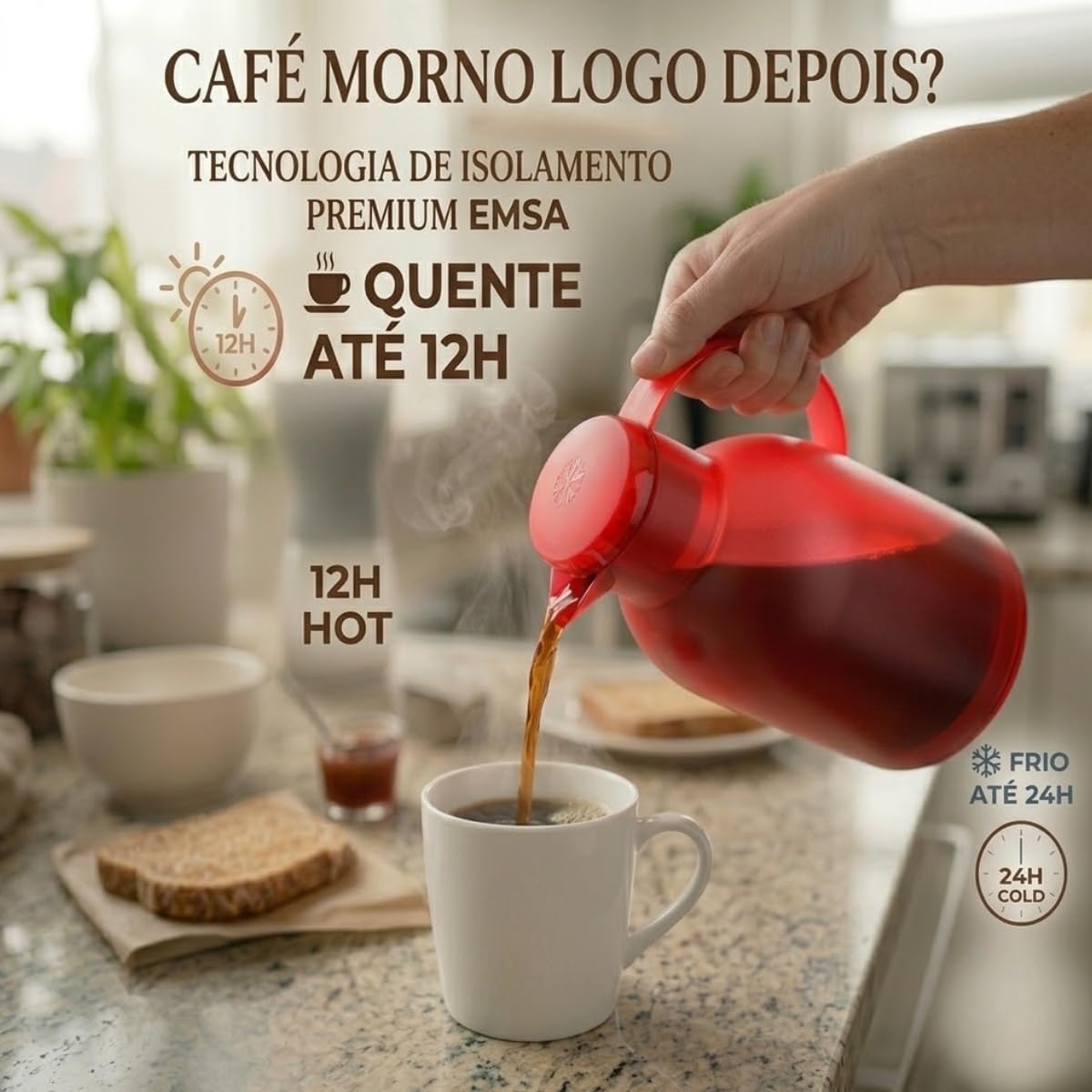 Garrafa Térmica de 1,5 Litros Quick Press Samba Emsa Vermelha