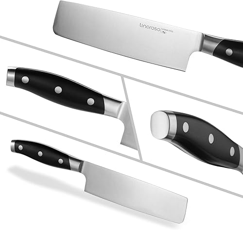 Miniatura 6 de linoroso Nakiri - Cuchillo japonés de chef de 7 pulgadas, cuchillo de cocina asiático para verduras, cuchillo Usuba de acero inoxidable alemán de