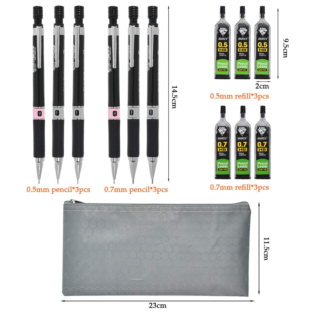 RYAN 6 Pièces Crayon Mecanique Porte Mine 0.7/0.5 mm avec 12 Boîtes