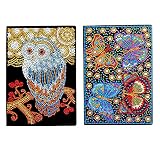 2 Stück bunte Eule und Schmetterlinge, Diamant-Malerei, Notizbuch, Ledereinband, Tagebuch, spezielle Form, Kristall-Diamant-Kits, A5, Schreiben, Milchgrün, Skizzenbuch, 21 x 15 cm