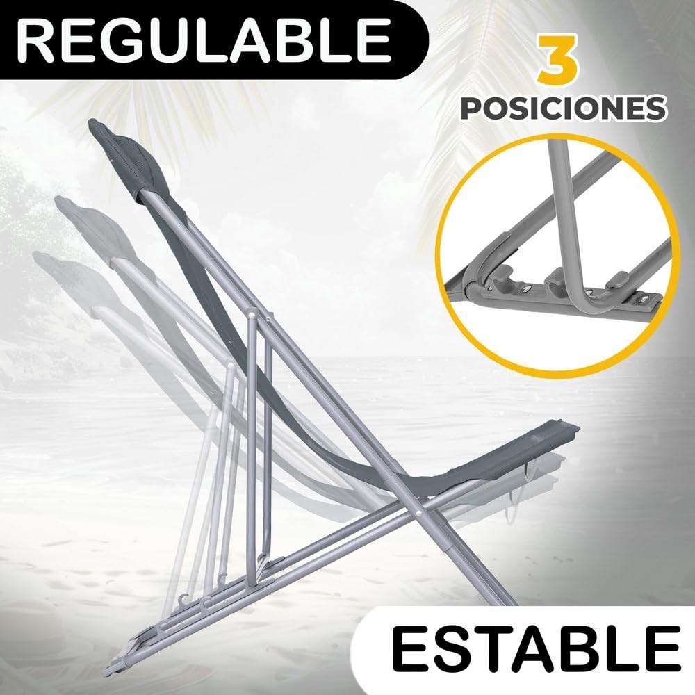 LOLAhome 2 sillas Camping jardín y terraza Plegables Cierre Tijera de Acero con Epoxi anticorrosión y textileno Reforzado Grises