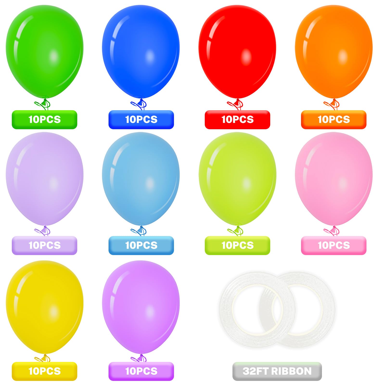 Garma Assorted Color Balloons 12 Inch, 100 Pack Latex Party Balloons Arch as Valentine Day, Christmas, Birthday, Graduation, Baby Shower, Anniversary Wedding Party Decorations (with White Ribbon)