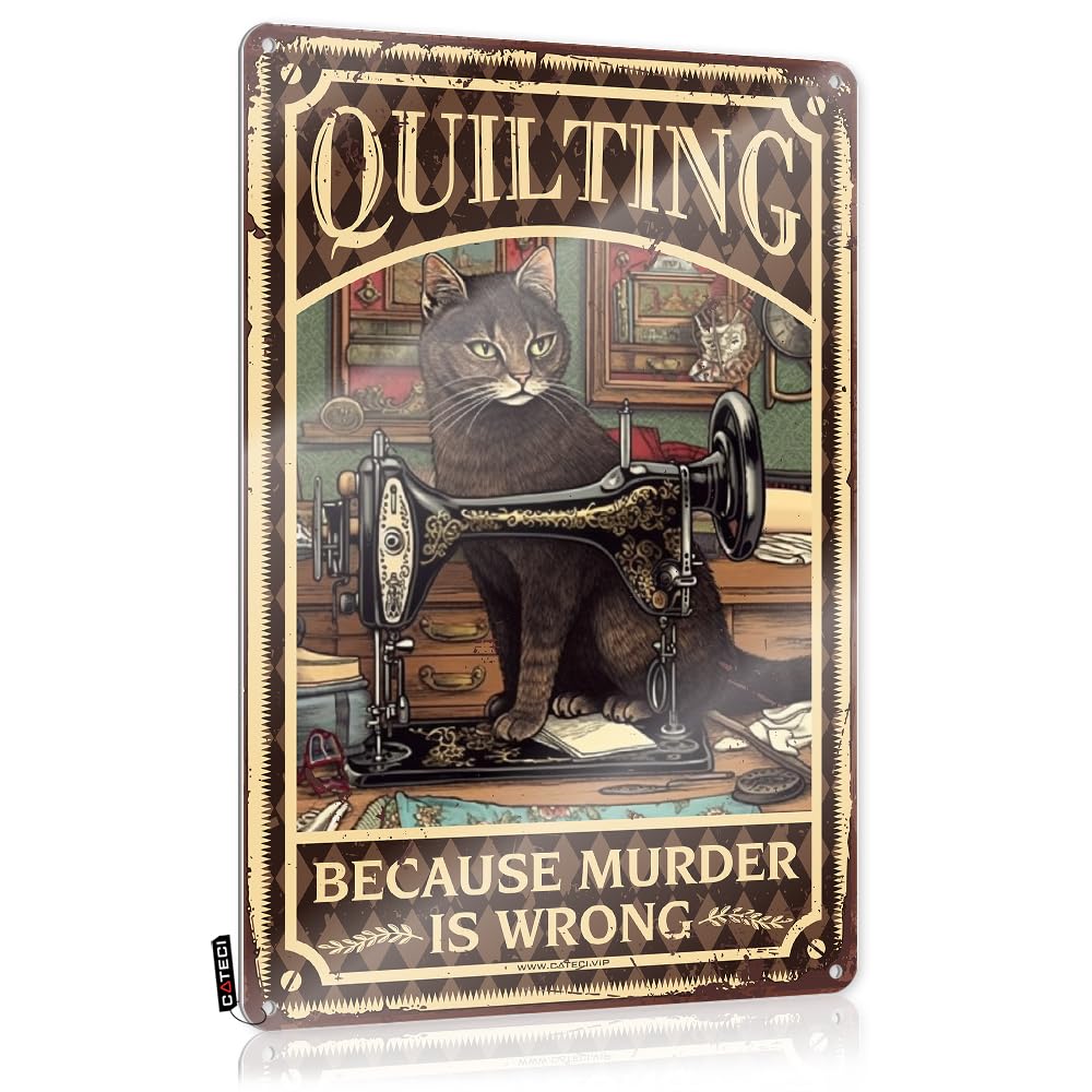MWFKKADDB Hot Beer Tin Sign Cat Quilting Because Murder Is Wrong Old Woman Tin Sign Wall Signretro Decorfarmhouse Decoroffice Desk Decor For Women Men Cave Decor Man Cave Sign Decor(30X40CM)