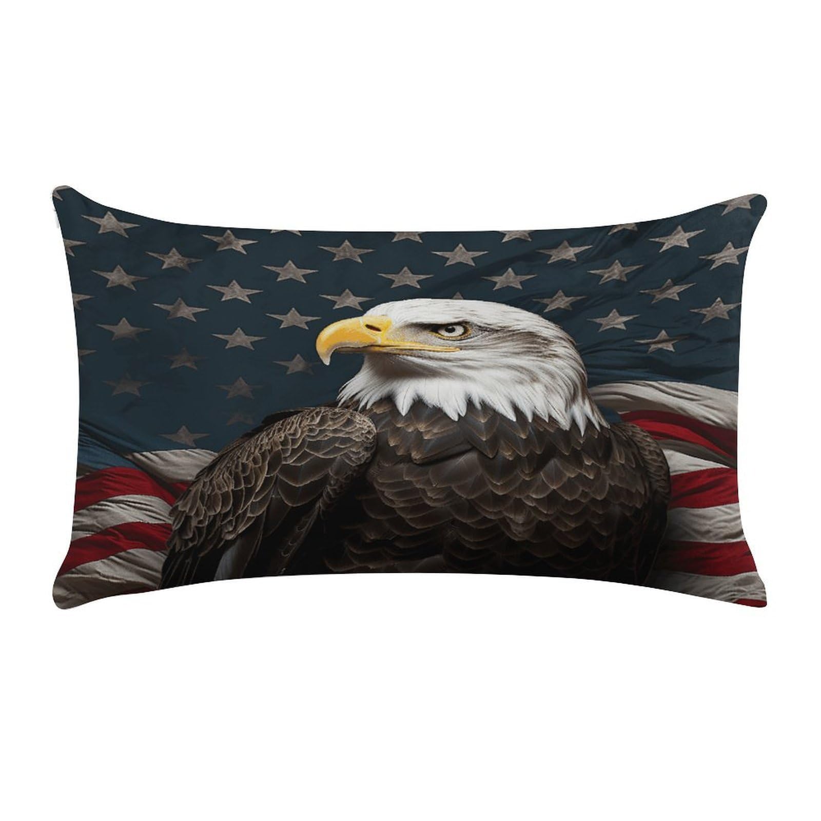 MUSM American Bald Eagle Sitting on Flag Ribbon Throw Pillow Cover Rectangle Short Plush Pillowcase Soft Luxury Decorative Lumbar Throw Pillow Case with Zipper Short Plush Cushion Cases 12 X 20 Inch