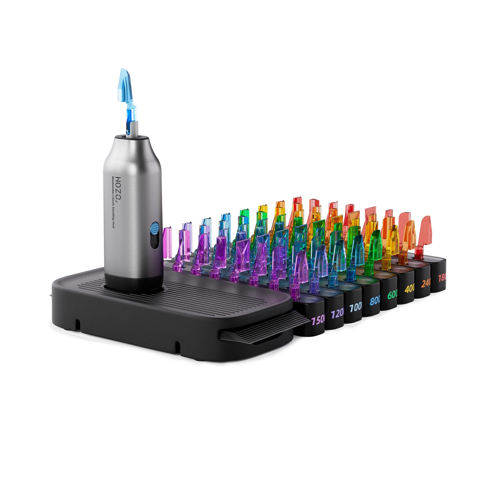 Kit Combo Premium NeoSander de HOZO – Mini Juego de Lijadora Reciprocante de Detalles con 64 Cabezas de Lijado Codificadas por Color, Base de Carga y Juego Básico de Papel de Lijar, Idea de Regalo