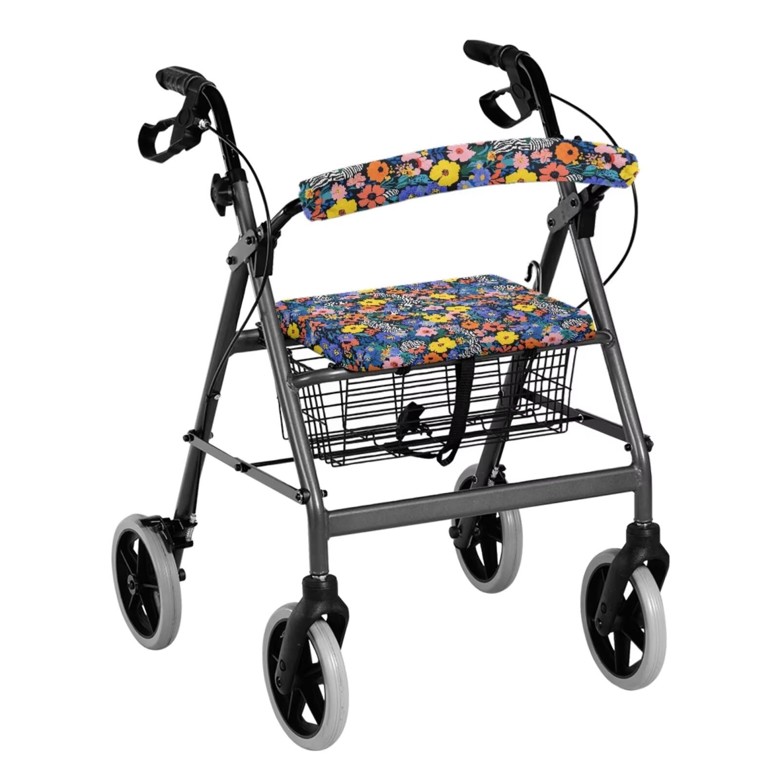 Uorisanigo Rollator Walker Seat Cover Accessories Floral Pattern Rollator Walker Seat and Backrest Covers Soft Walkers for Seniors Foldable Walker Storage Bag with Big Capacity Walker Accessories