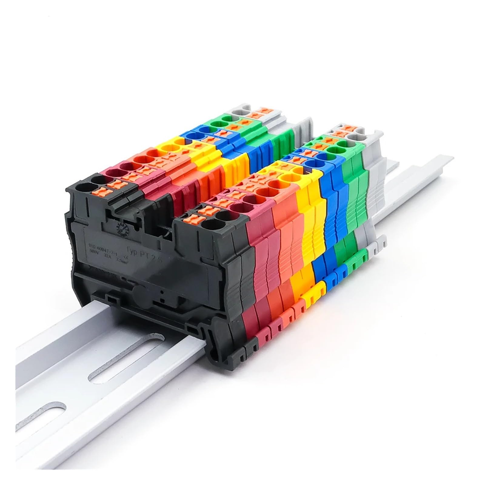 100 Stück DIN-Schienenklemmenblock PT2,5 2,5 mm² Push-in-Schnellverdrahtung mit Federkäfig Kompakter industrieller elektrischer Steckverbinder(PT-2.5-100PCS-BLUE)