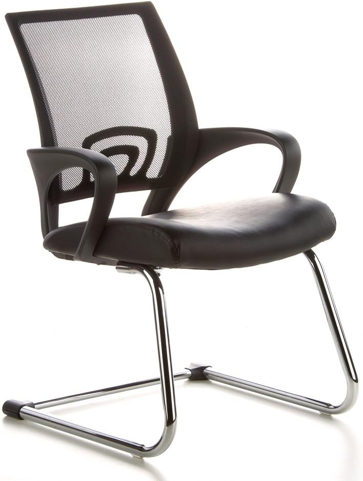 hjh OFFICE 650400 Silla de confidente VISTO NET V Tela Negro, Silla de vista con respaldo de malla, Movible libremente