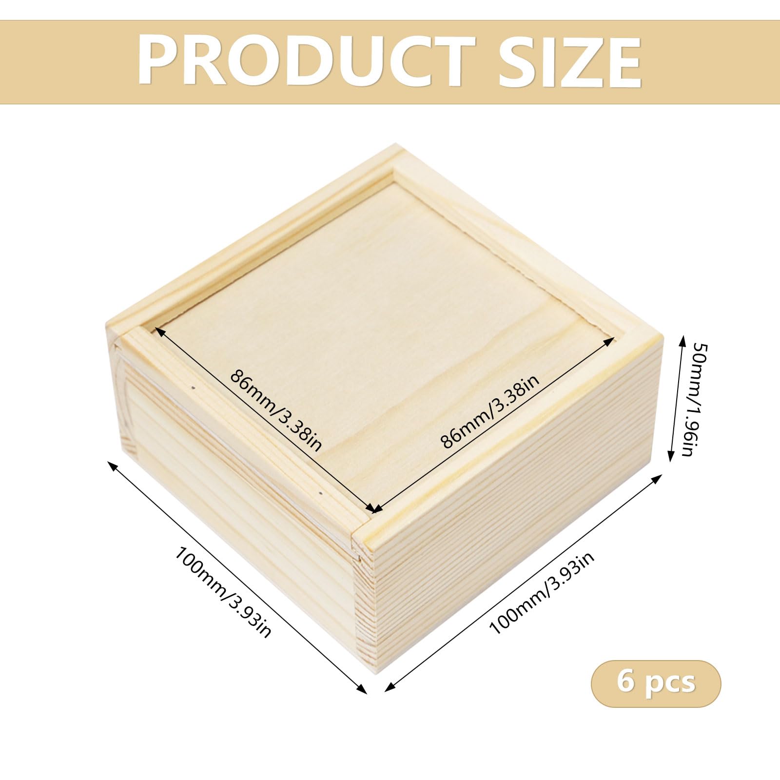 6 Pezzi Scatole in Legno con Coperchio Scorrevole 10x10x5cm Piccole Scatole di Legno Portaoggetti Naturale Non Finite Cassetta Legno Quadrate per Gioielli e Artigianato Fai da te