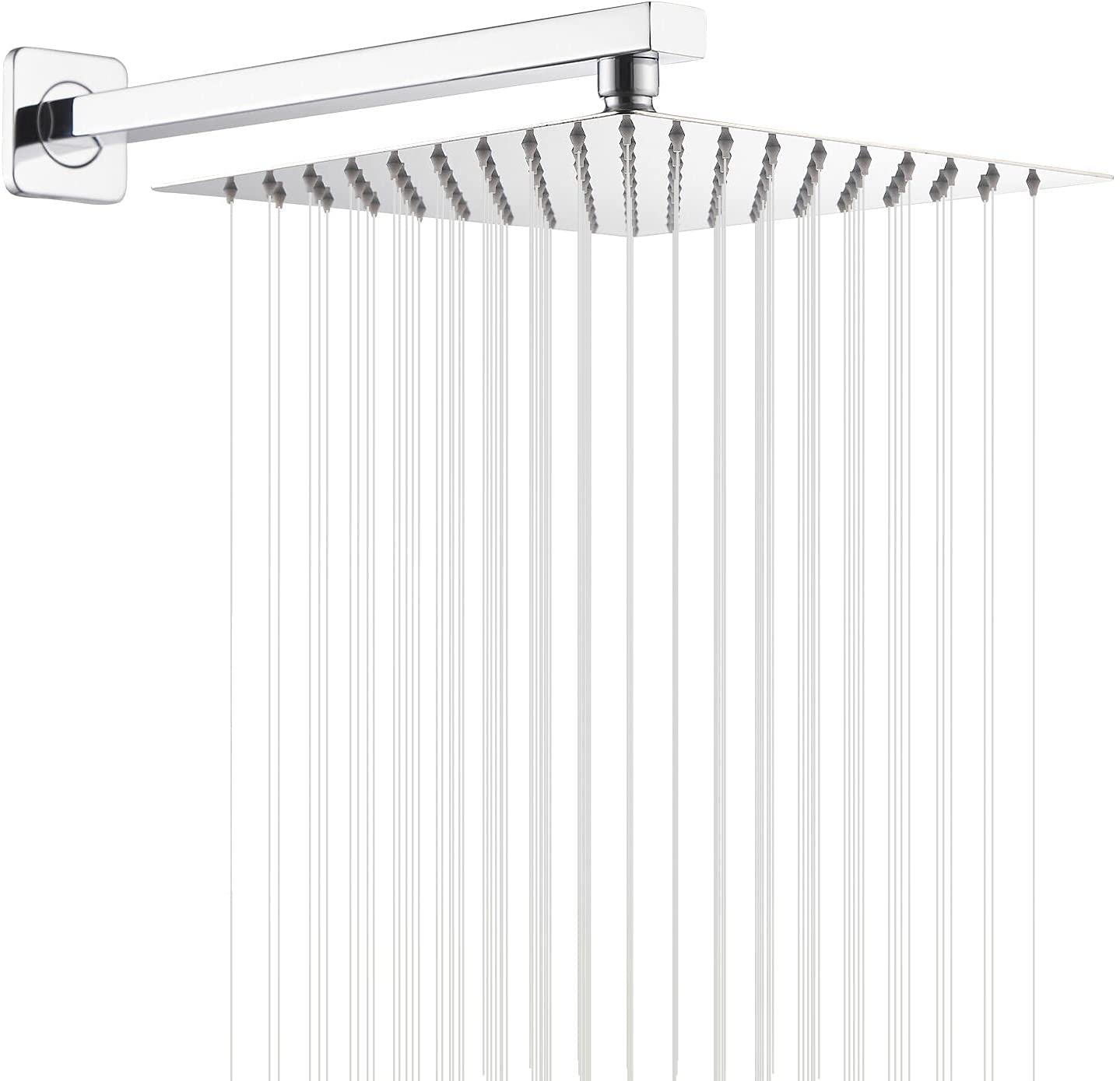 GGStudy Rain Shower Head Polished Chrome with Extension Arm 16Inch Square Shower Head with 16 Inch Shower Arm Large Stainless Steel Rainfall Showerhead Waterfall Full Body Coverage