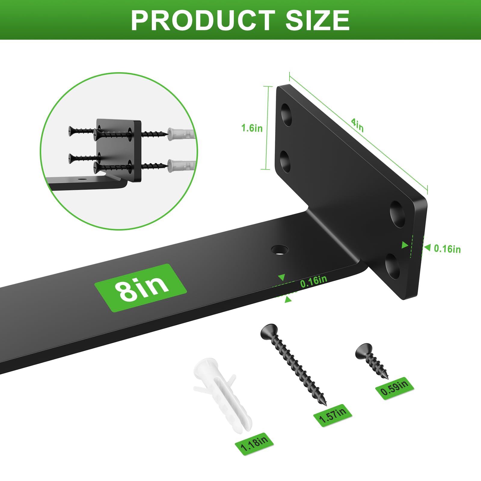 DDK Staffe galleggianti per mensole da 20 cm, confezione da 6 staffe da parete per scaffali, staffe a L in metallo nero resistenti, staffe per scaffalature industriali