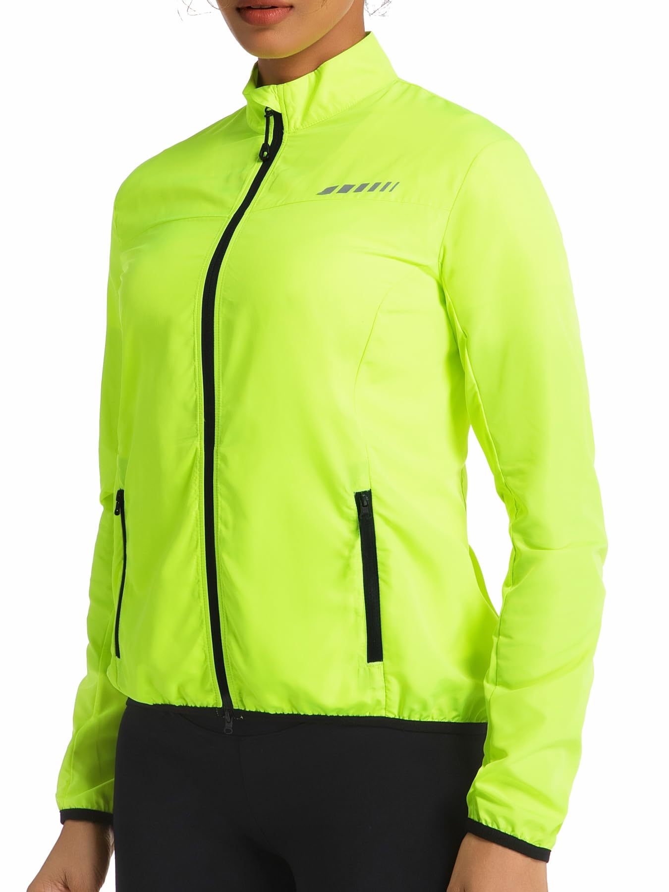 Przewalski Chaqueta cortavientos para mujer, ligera, resistente al viento y al agua, reflectante, con cremallera completa, 2 bolsillos con cremallera, para correr, ciclismo y senderismo