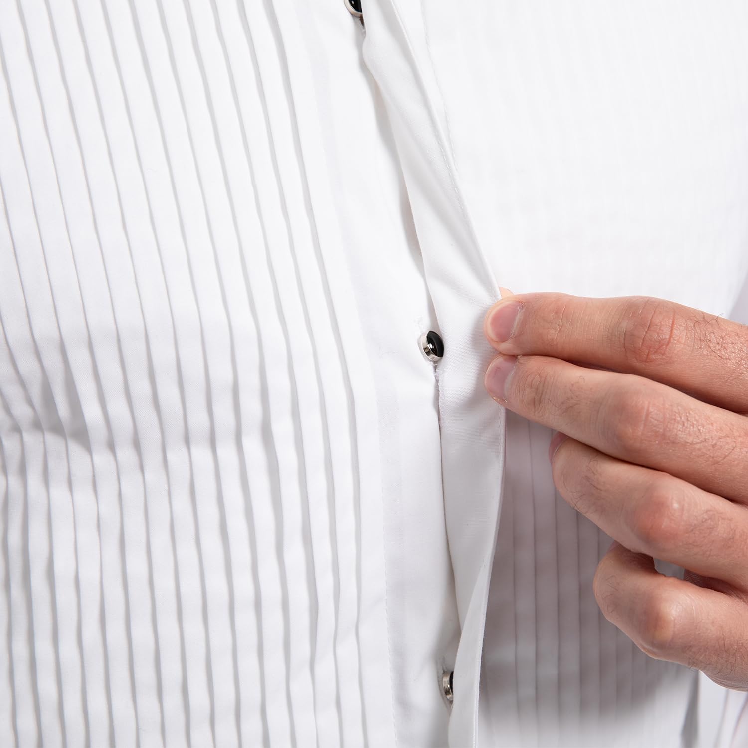 Camicia da smoking da uomo, bianca, collo ad aletta, petto plissettato, polsini francesi, elastica ed elegante, per occasioni formali
