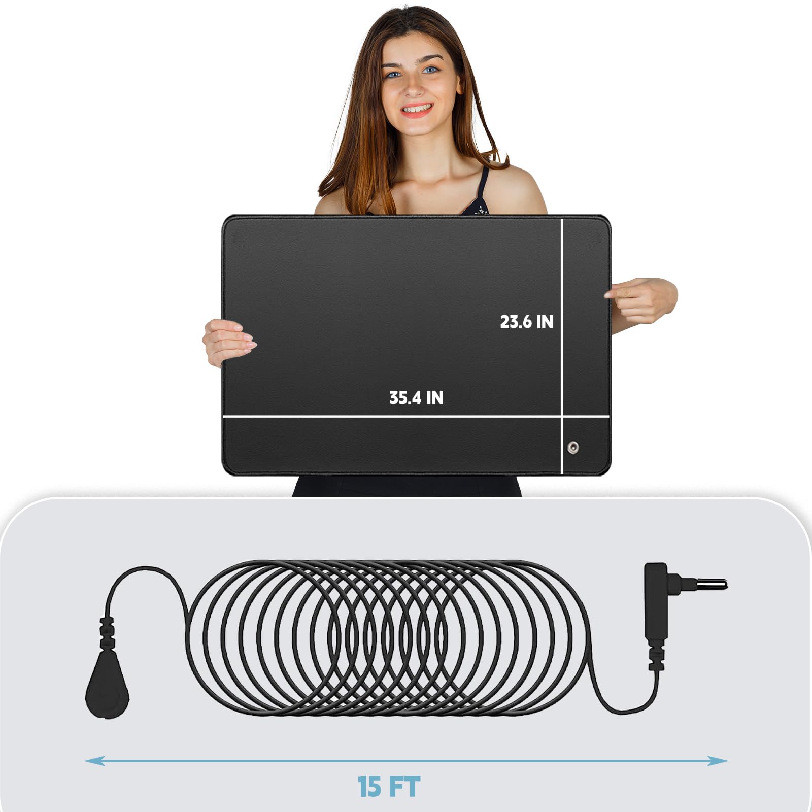 Grounding Mat Kit, 23.6x35.4 Inch Earth Mat with 15 Ft Grounding Cord, Grounded Products Kit Sleep Pad Yoga Pad for Better Sleep Stress Relief