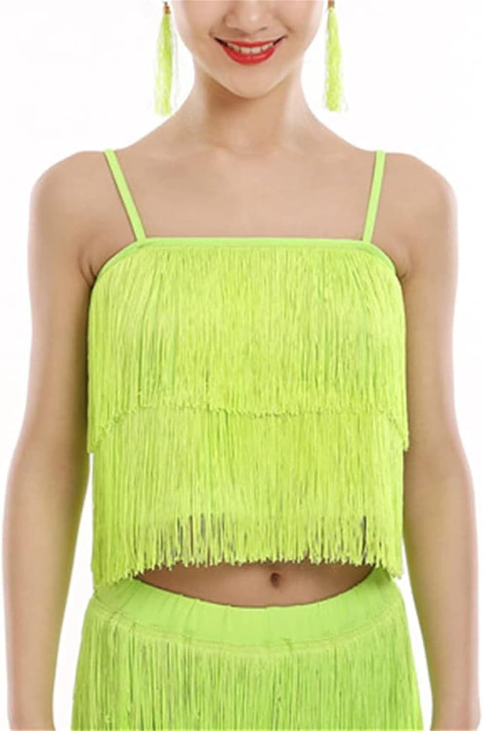 Girls 2 Pcs Latin Dance Costume Sets Tassel Camisole Tops Fringe Pants Modern Salsa Ballroom Outfits