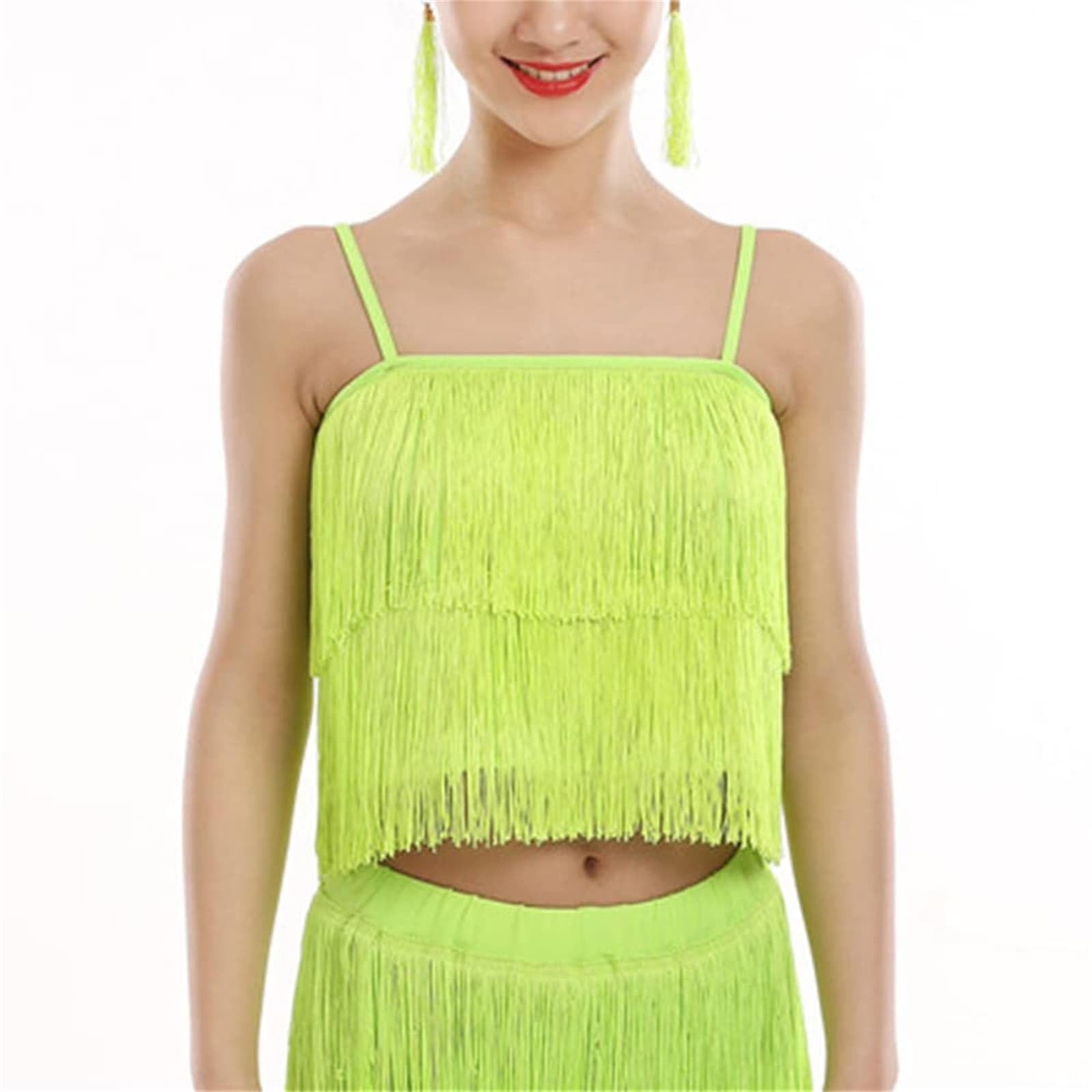 Conjunto de 2 piezas de disfraz de baile latino para niñas, camisola con borlas, pantalones con flecos, trajes modernos de salón de salsa