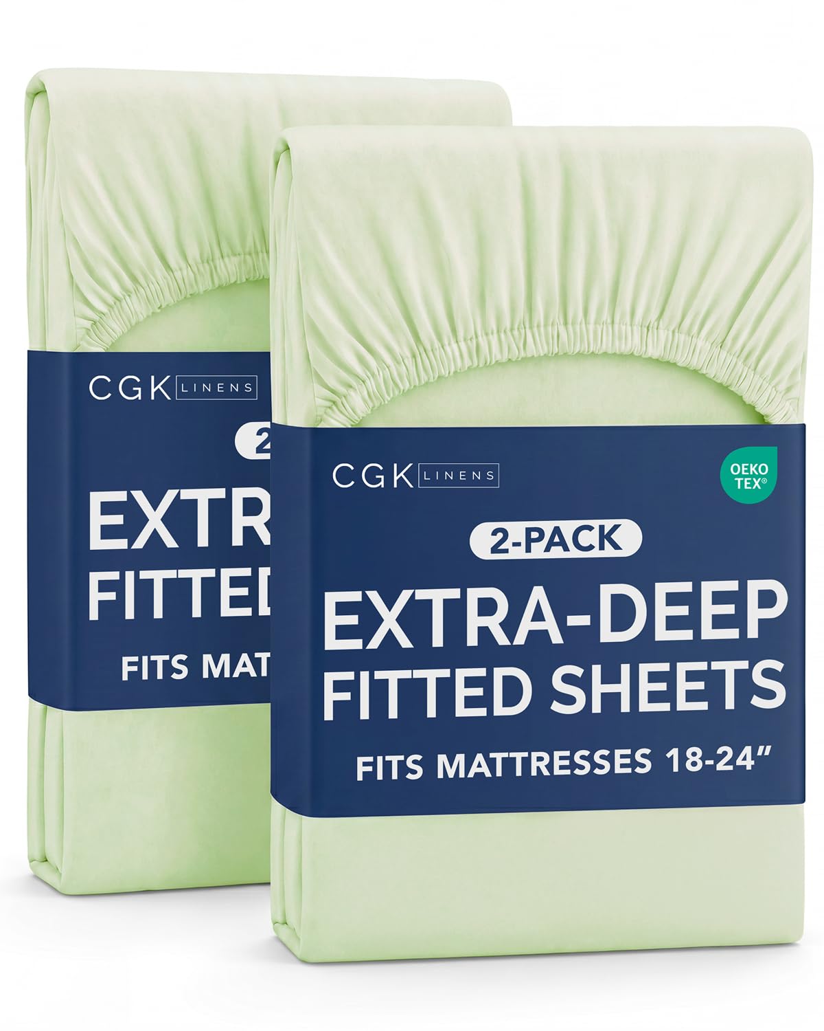 CGK Linens 2 Pack Extra Deep King Fitted Sheets - Light Sage Green