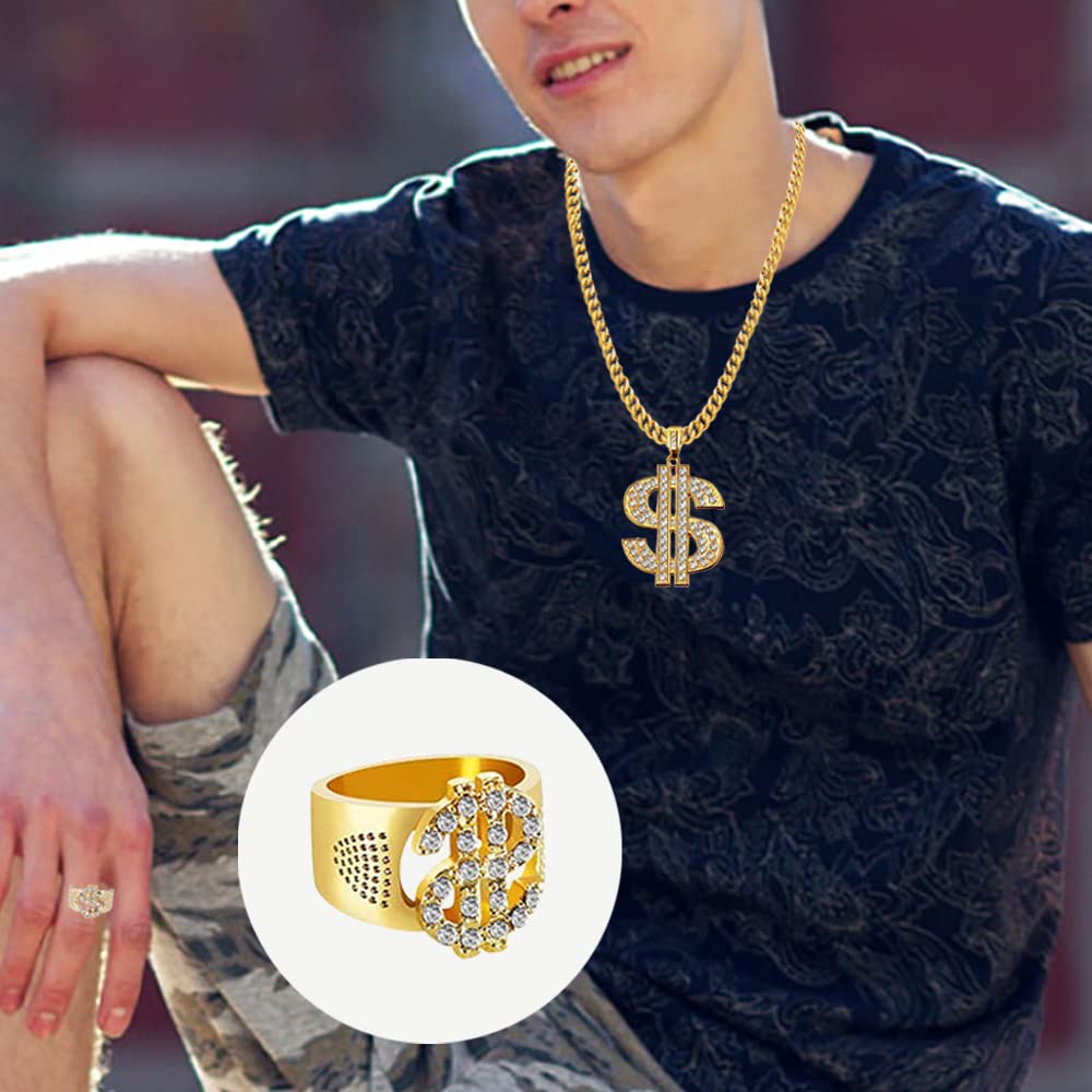 Costume Hip-hop Années 80/90 - Collier Dollar, Bracelet, Bague Et Lunettes - Accessoire Déguisement Rappeur/millionnaire