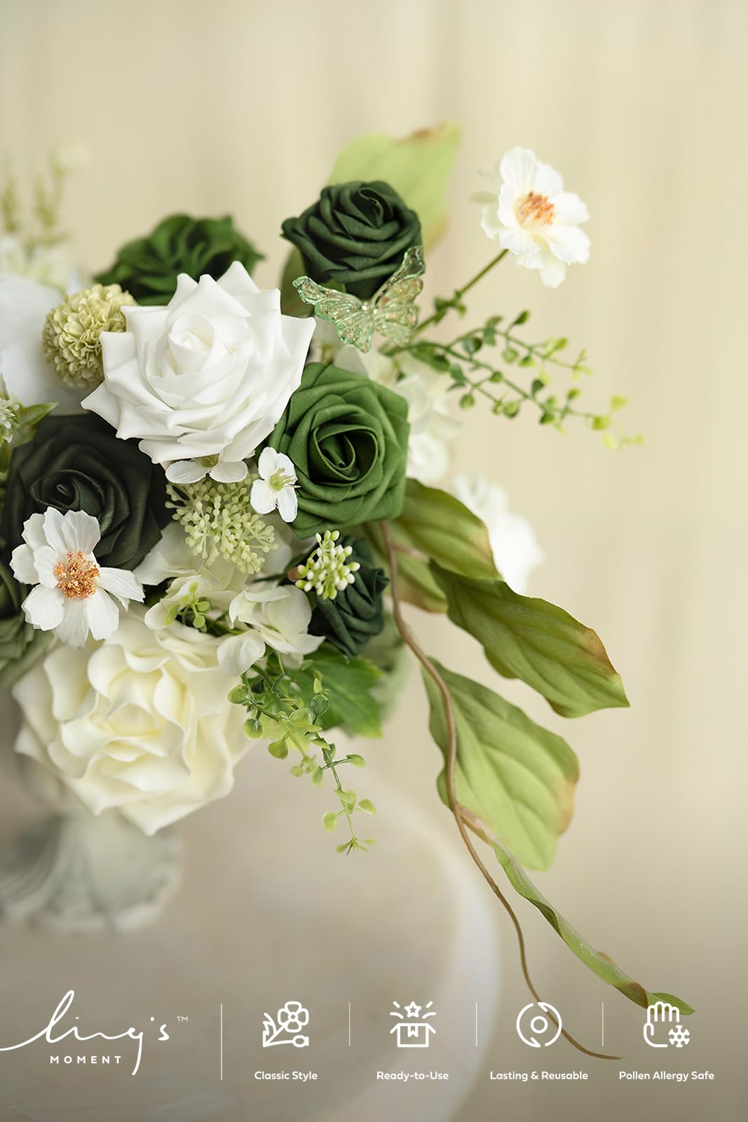Ling's Moment Flores artificiales, 25 rosas de 3 pulgadas en tonos verde esmeralda, relleno floral de espuma realista para ramos de boda, centros de mesa, fondos de fiesta al aire libre,